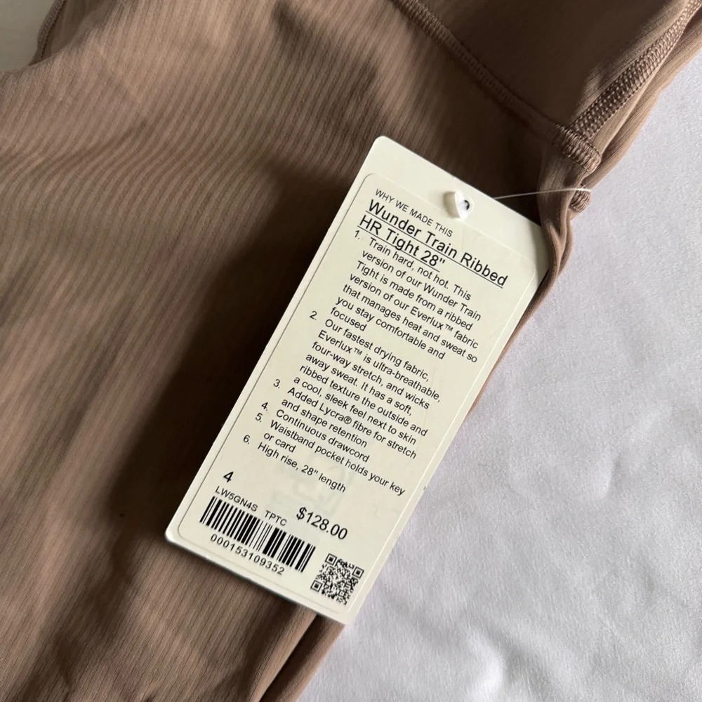 🆕🤎 Lululemon Wunder Train High Rise Ribbed Tight 28” - Taupetastic - Picture 3 of 9
